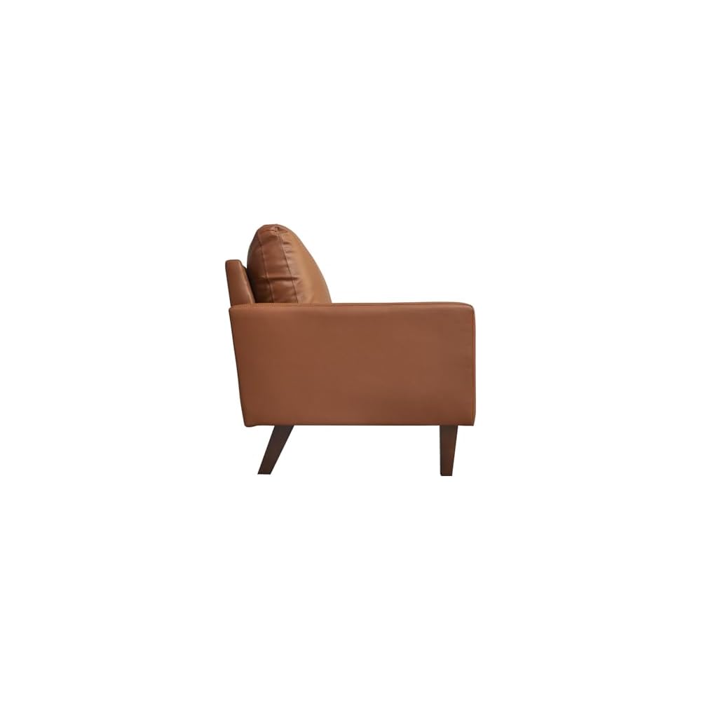 Hybition Faux Leather Sofa Mid-Century Modern Couch with Wooden Legs for Living Room, Office, Brown