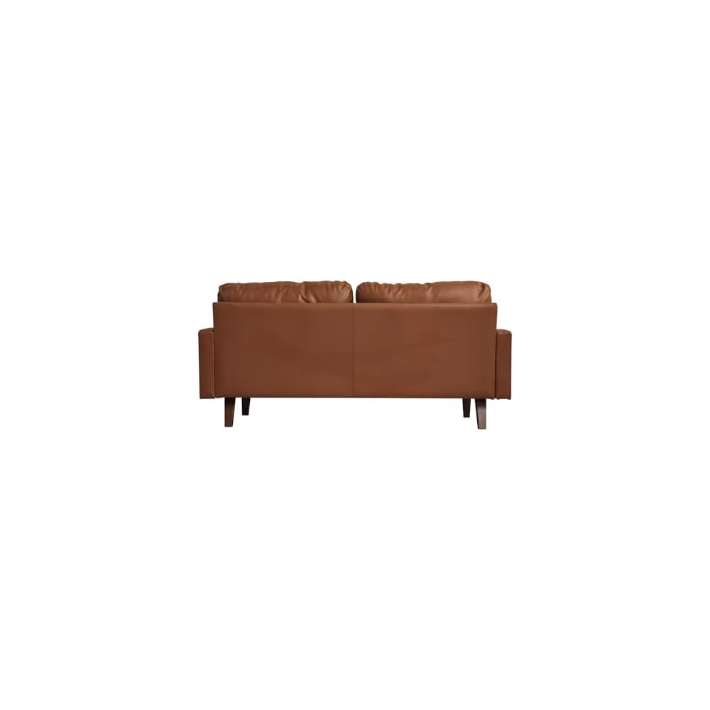 Hybition Faux Leather Sofa Mid-Century Modern Couch with Wooden Legs for Living Room, Office, Brown