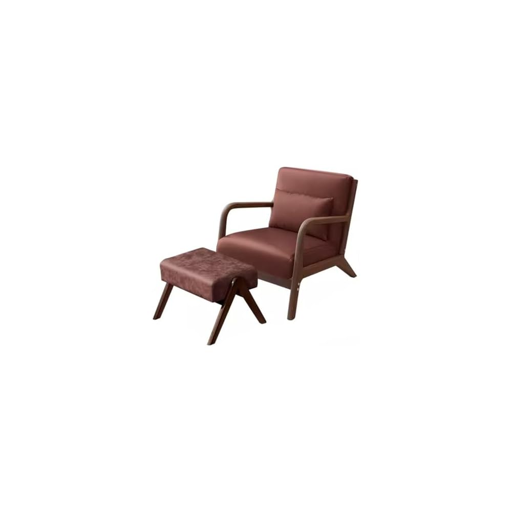 Accent Chair with Ottoman,Mid Century Lounge Chair with Lumbar Pillows,Leather Armchair for Reading,Solid Wood Frame,Upholstered Single Sofa Chairs(Earthy Yellow)