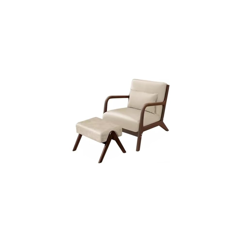 Accent Chair with Ottoman,Mid Century Lounge Chair with Lumbar Pillows,Leather Armchair for Reading,Solid Wood Frame,Upholstered Single Sofa Chairs(Earthy Yellow)