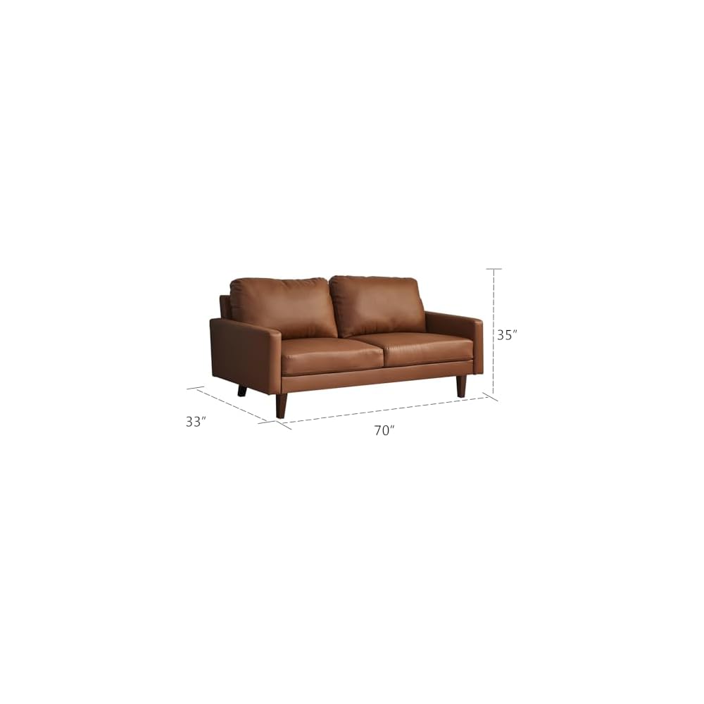 Hybition Faux Leather Sofa Mid-Century Modern Couch with Wooden Legs for Living Room, Office, Brown