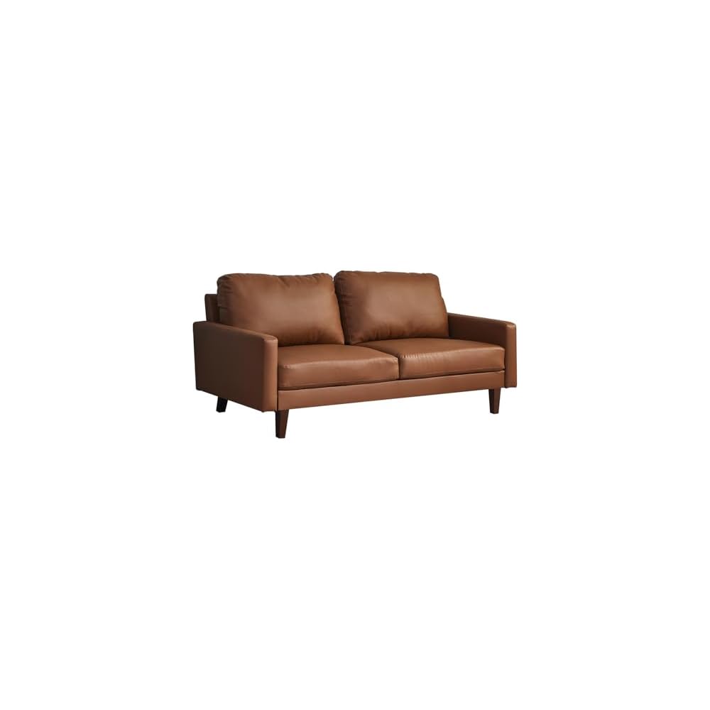 Hybition Faux Leather Sofa Mid-Century Modern Couch with Wooden Legs for Living Room, Office, Brown