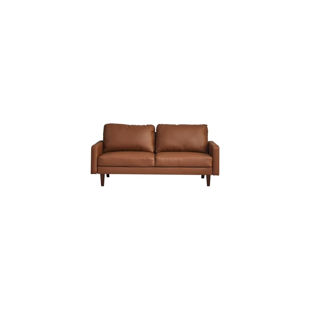 Hybition Faux Leather Sofa Mid-Century Modern Couch with Wooden Legs for Living Room, Office, Brown