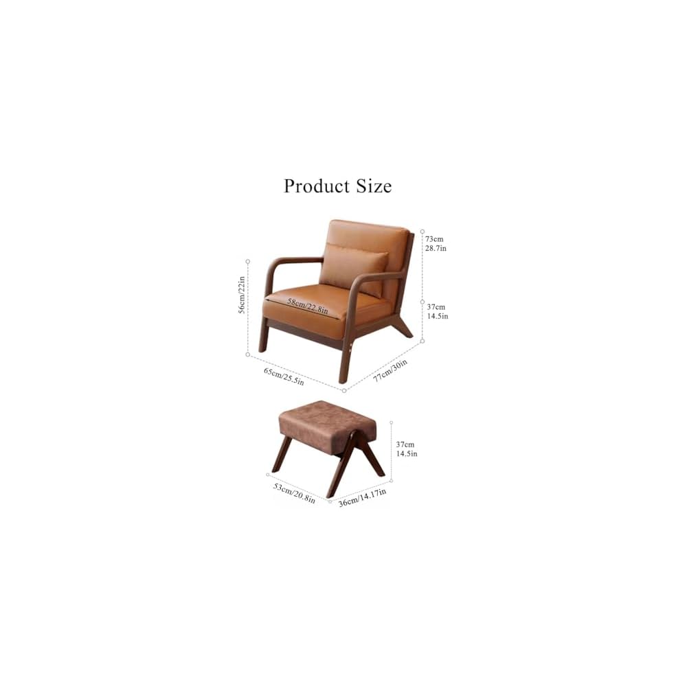Accent Chair with Ottoman,Mid Century Lounge Chair with Lumbar Pillows,Leather Armchair for Reading,Solid Wood Frame,Upholstered Single Sofa Chairs(Earthy Yellow)