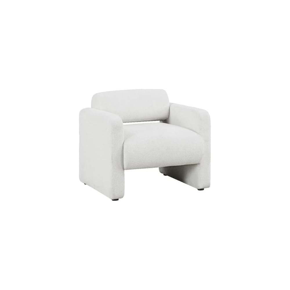 HOMES: Inside + Out Solene Modern Boucle Fabric Accent Chair with Arms, Contemporary Armchair, Upholstered Single Sofa Chair for Living Room, Bedroom, Office, White