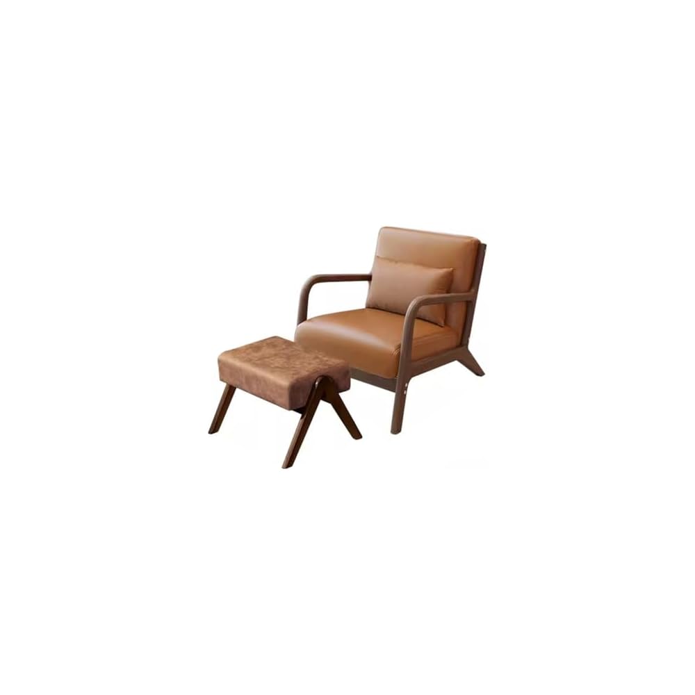 Accent Chair with Ottoman,Mid Century Lounge Chair with Lumbar Pillows,Leather Armchair for Reading,Solid Wood Frame,Upholstered Single Sofa Chairs(Earthy Yellow)
