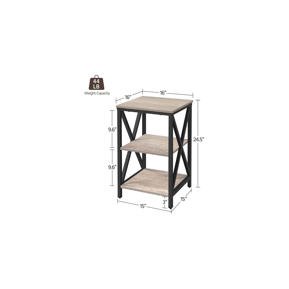 Yaheetech 3-Tier End Tables Living Room Set of 2, 16" Square Gray X-Frame