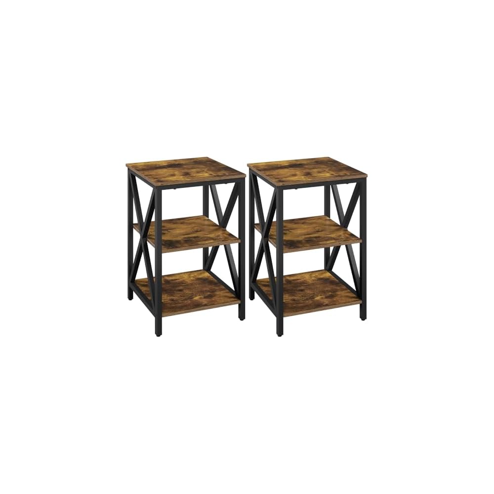 Yaheetech 3-Tier End Tables Living Room Set of 2, 16" Square Gray X-Frame