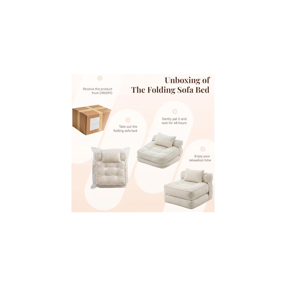 Folding Sofa Bed, Convertible Sleeper Chair with Pillow