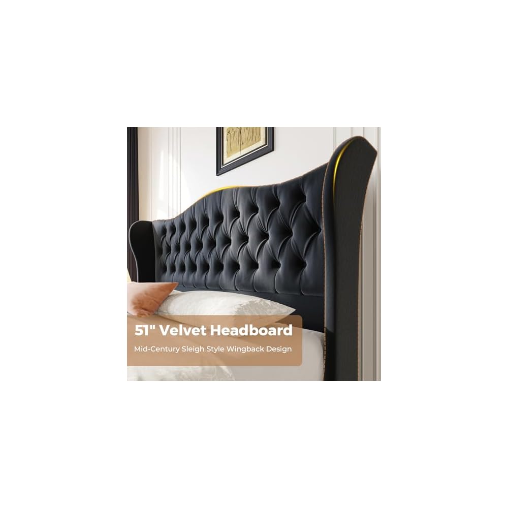 koorlian King Size Upholstered Sleigh Platform Bed Frame Wingback Headboard