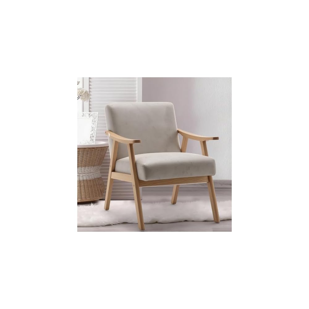 Komene Mid Century Modern Accent Chair, Sitting Chair, with Solid Wood Frame, Upholstered Living Room Lounge Armchair with Waist Cushion, Comfy Reading Chair for Bedroom Sunroom Office,Charcoal Grey