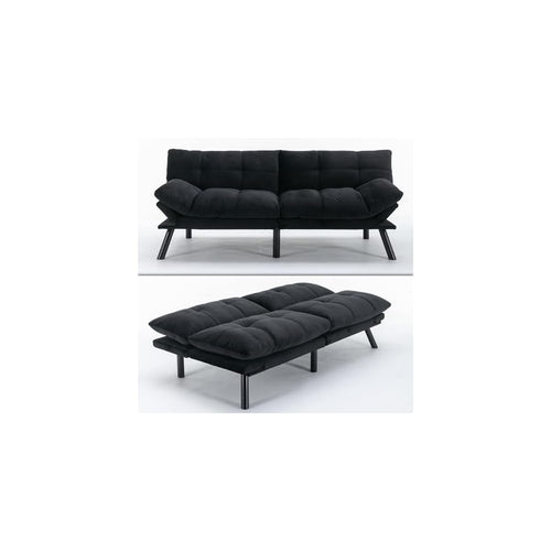 71" Velvet Futon Couch Bed with Mattress Included,Convertible Folding Sleeper Sofa Bed with Adjustable Backrests,Modern Loveseat Sleeper for Living Room Bedroom Small Space Home Office (Black)