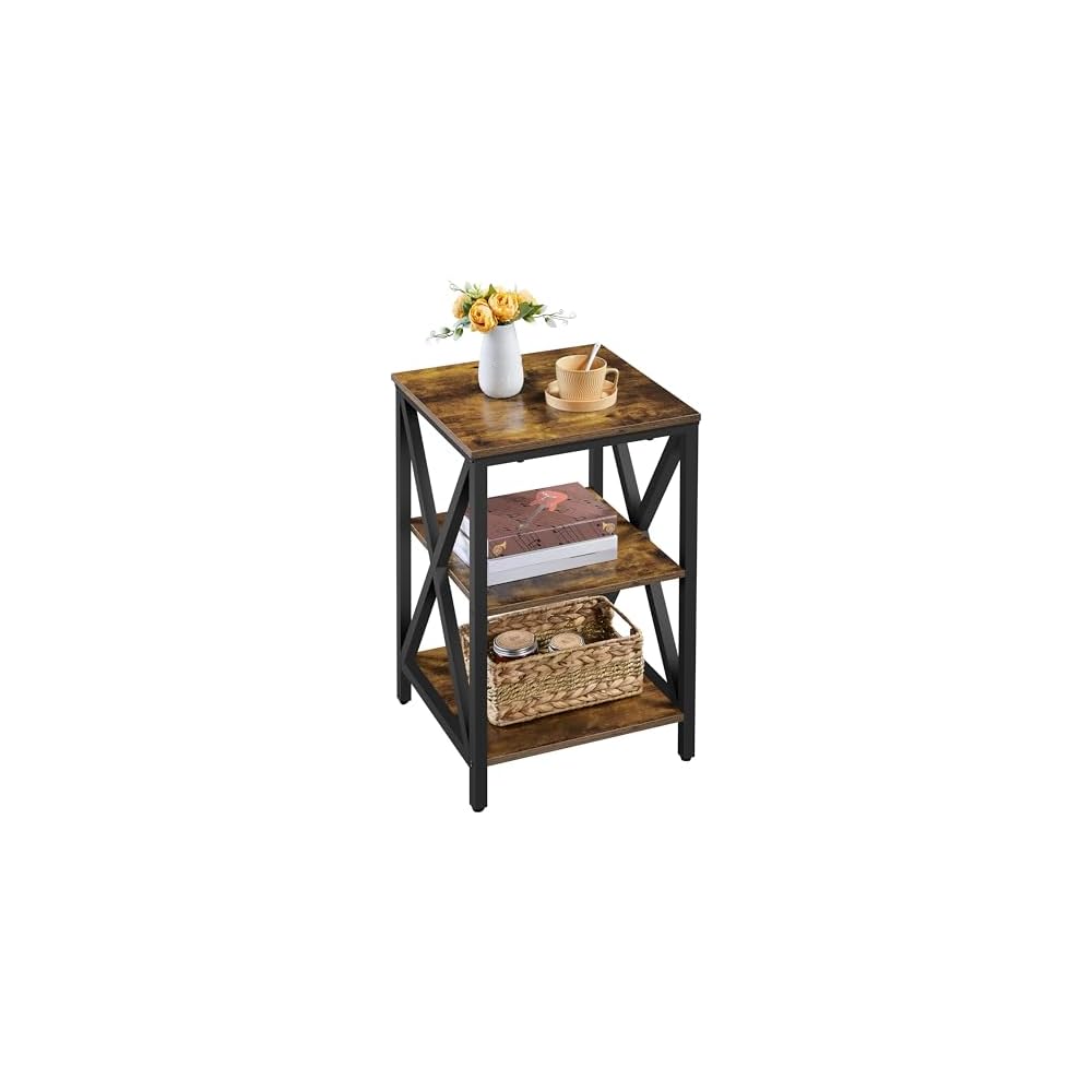 Yaheetech 3-Tier End Tables Living Room Set of 2, 16" Square Gray X-Frame