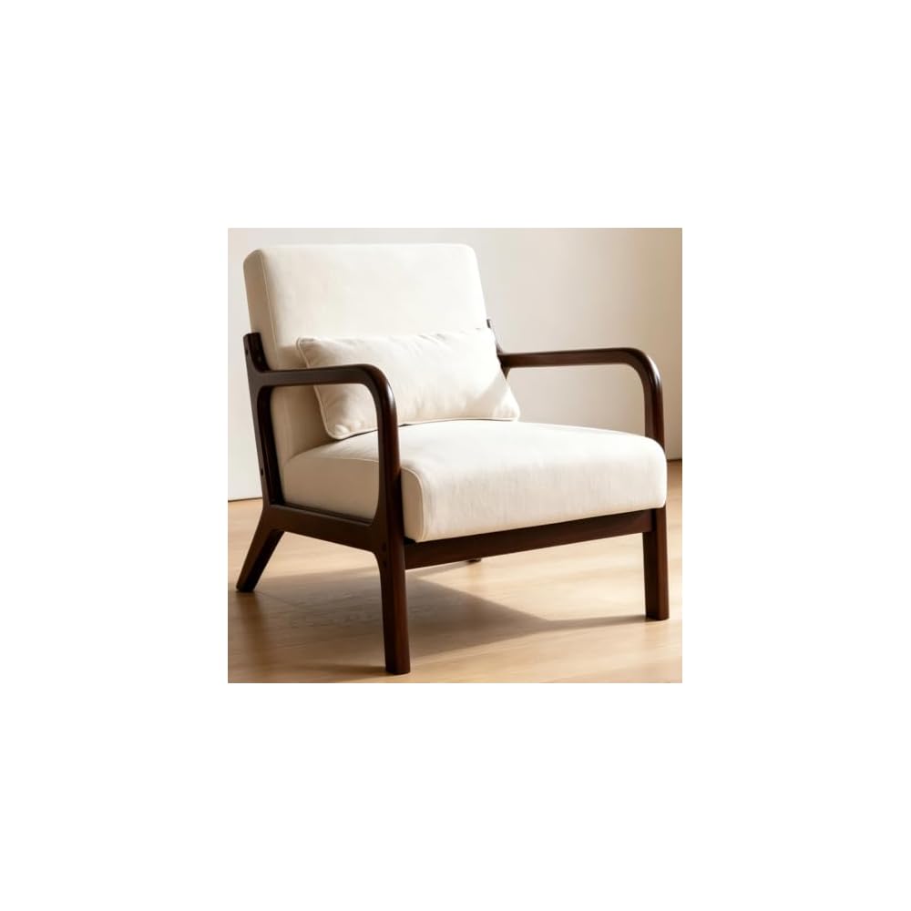 Komene Mid Century Modern Accent Chair, Sitting Chair, with Solid Wood Frame, Upholstered Living Room Lounge Armchair with Waist Cushion, Comfy Reading Chair for Bedroom Sunroom Office,Charcoal Grey