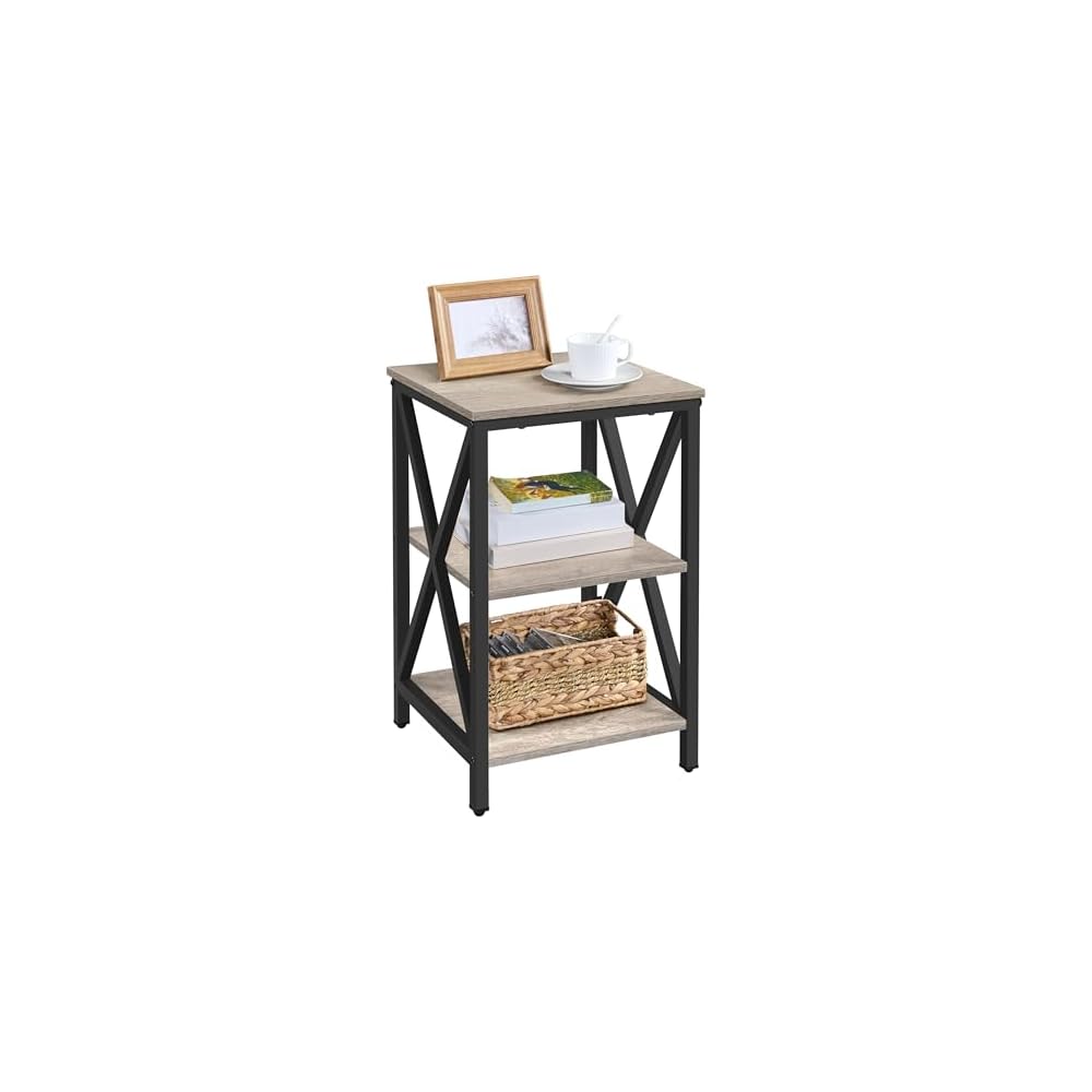 Yaheetech 3-Tier End Tables Living Room Set of 2, 16" Square Gray X-Frame