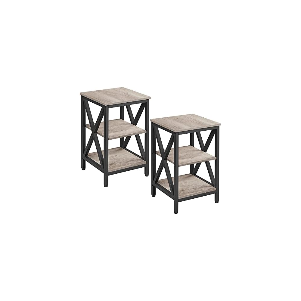 Yaheetech 3-Tier End Tables Living Room Set of 2, 16" Square Gray X-Frame
