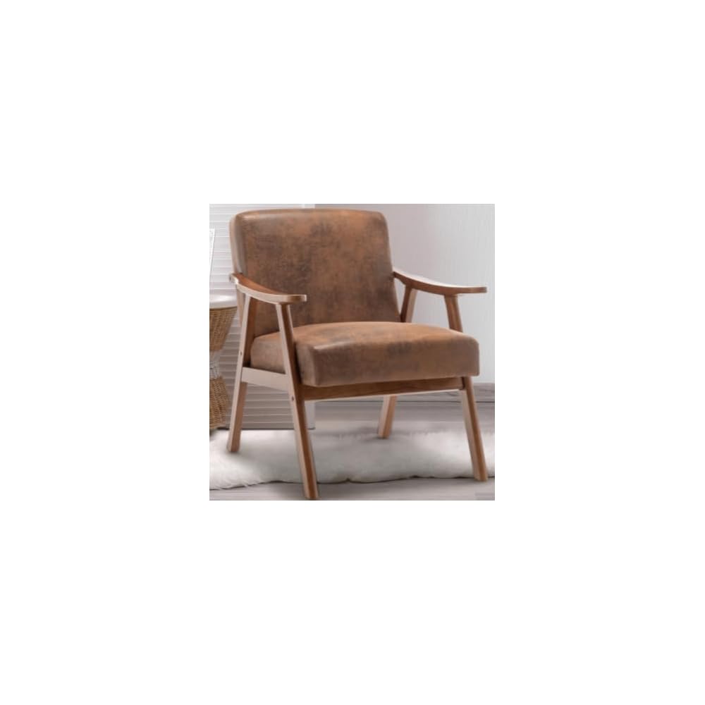 Komene Mid Century Modern Accent Chair, Sitting Chair, with Solid Wood Frame, Upholstered Living Room Lounge Armchair with Waist Cushion, Comfy Reading Chair for Bedroom Sunroom Office,Charcoal Grey