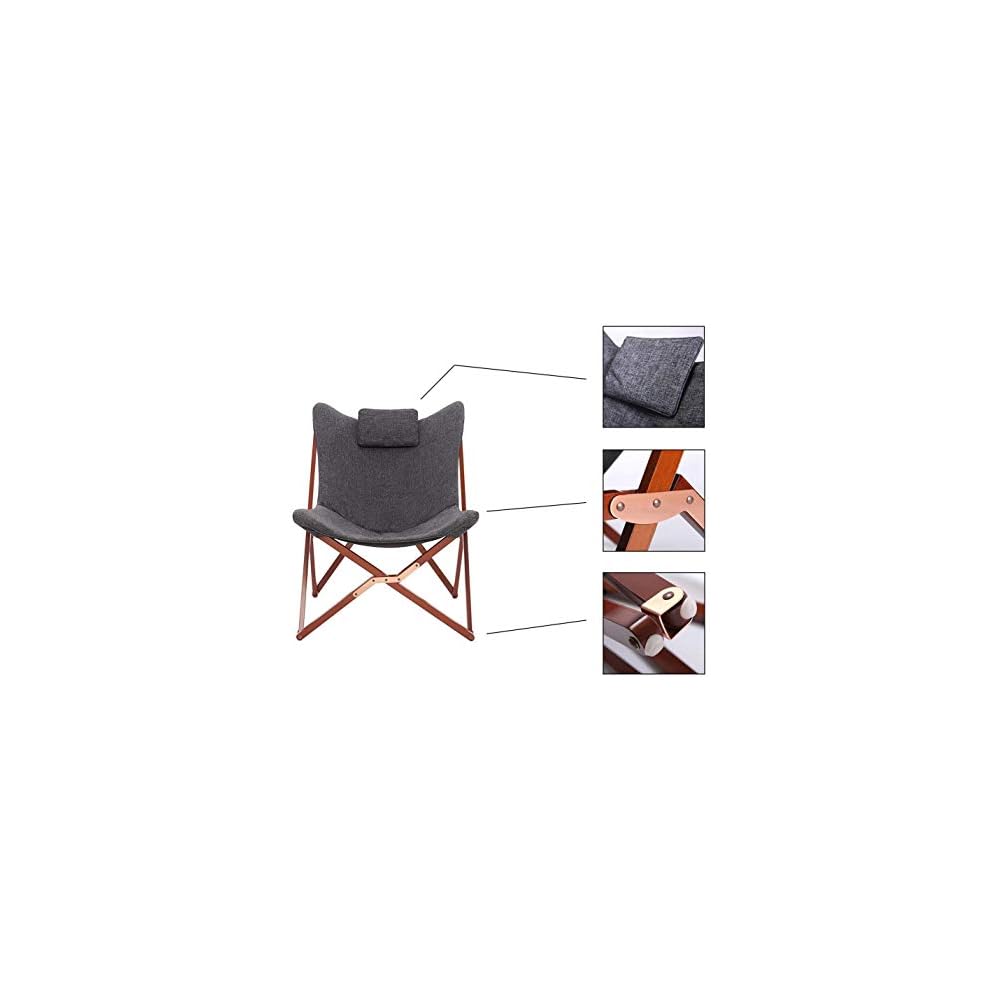 Folding Chair Garden Patio Comfy Outwell Camping Foldable Beach Deck Portable Recliner Sofa Armchair Lounge Salon Reclining Sun Lounger with Cushion Fold Up Wooden Easy Lazy Relaxer Dark Grey