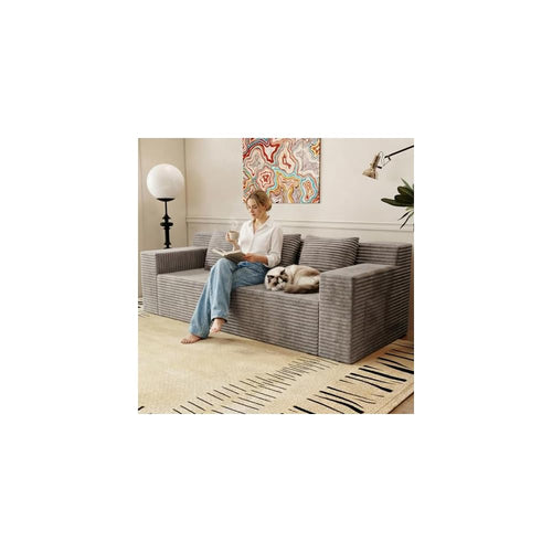 71" Loveseat Sofa Cloud Couch, Deep Seat, Corduroy Fluffy Couch, Sectional Couches for Living Room, No Assembly Required (Camel, 3 Seater)