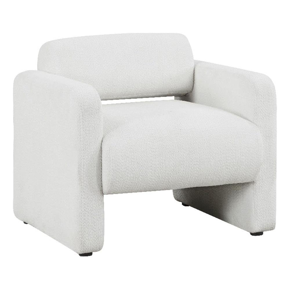 HOMES: Inside + Out Solene Modern Boucle Fabric Accent Chair with Arms, Contemporary Armchair, Upholstered Single Sofa Chair for Living Room, Bedroom, Office, White