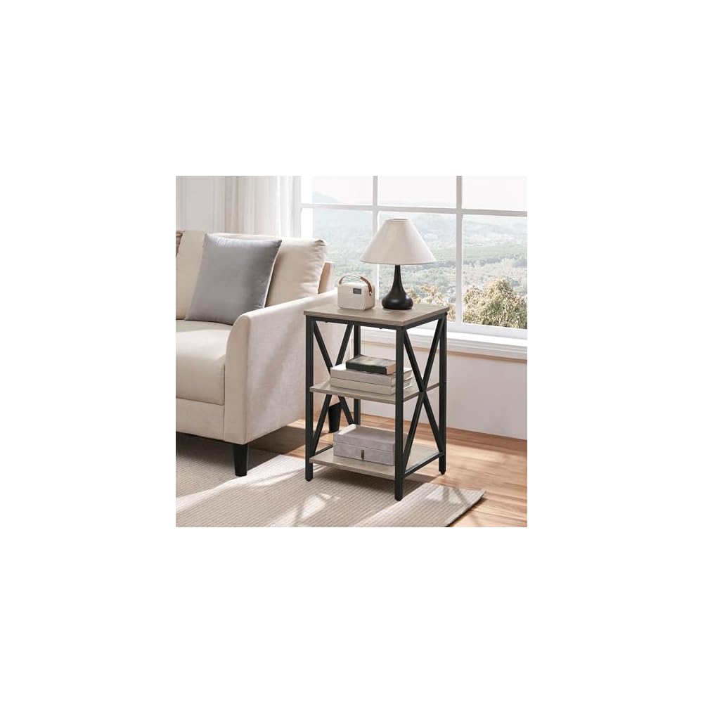 Yaheetech 3-Tier End Tables Living Room Set of 2, 16" Square Gray X-Frame
