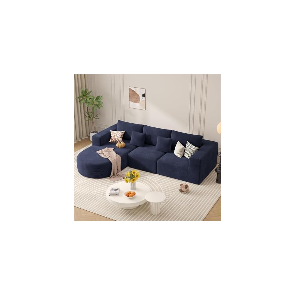 L-Shaped Boneless Couch,104" Couches for Living Room with Curved Chaise,Modular Sectional Sofa with Deep Seat,Modern Cozy Cloud Compression Sofas,No Assembly Required(Blue) 1PCS