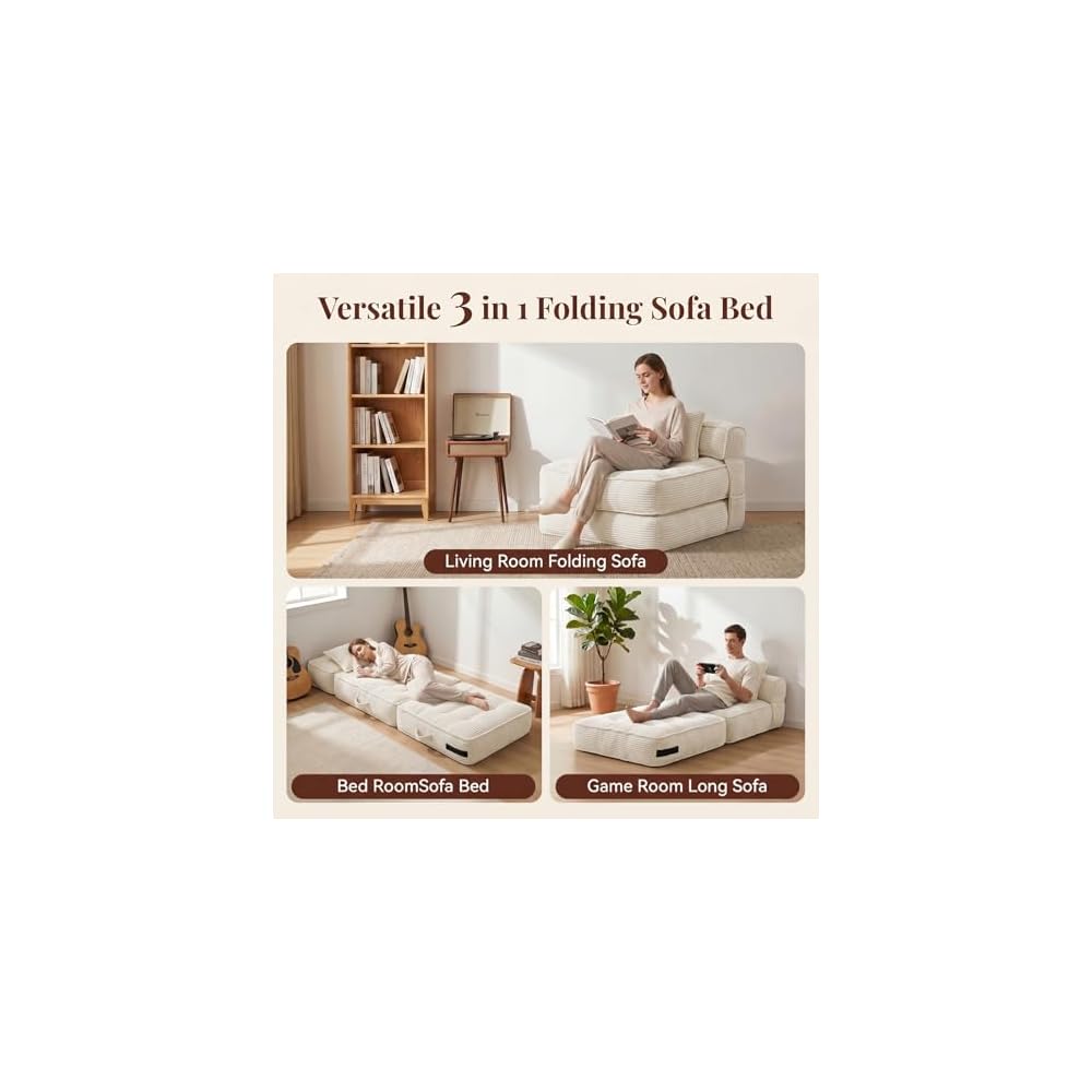 Folding Sofa Bed, Convertible Sleeper Chair with Pillow
