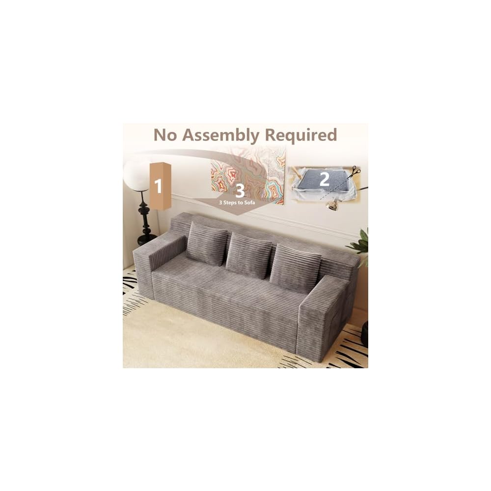 71" Loveseat Sofa Cloud Couch, Deep Seat, Corduroy Fluffy Couch, Sectional Couches for Living Room, No Assembly Required (Camel, 3 Seater)