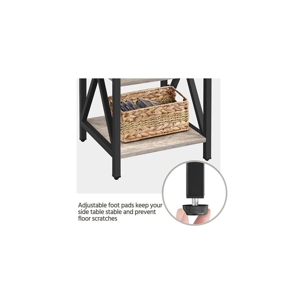Yaheetech 3-Tier End Tables Living Room Set of 2, 16" Square Gray X-Frame
