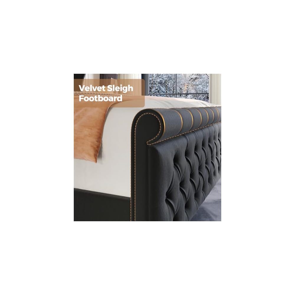 koorlian King Size Upholstered Sleigh Platform Bed Frame Wingback Headboard