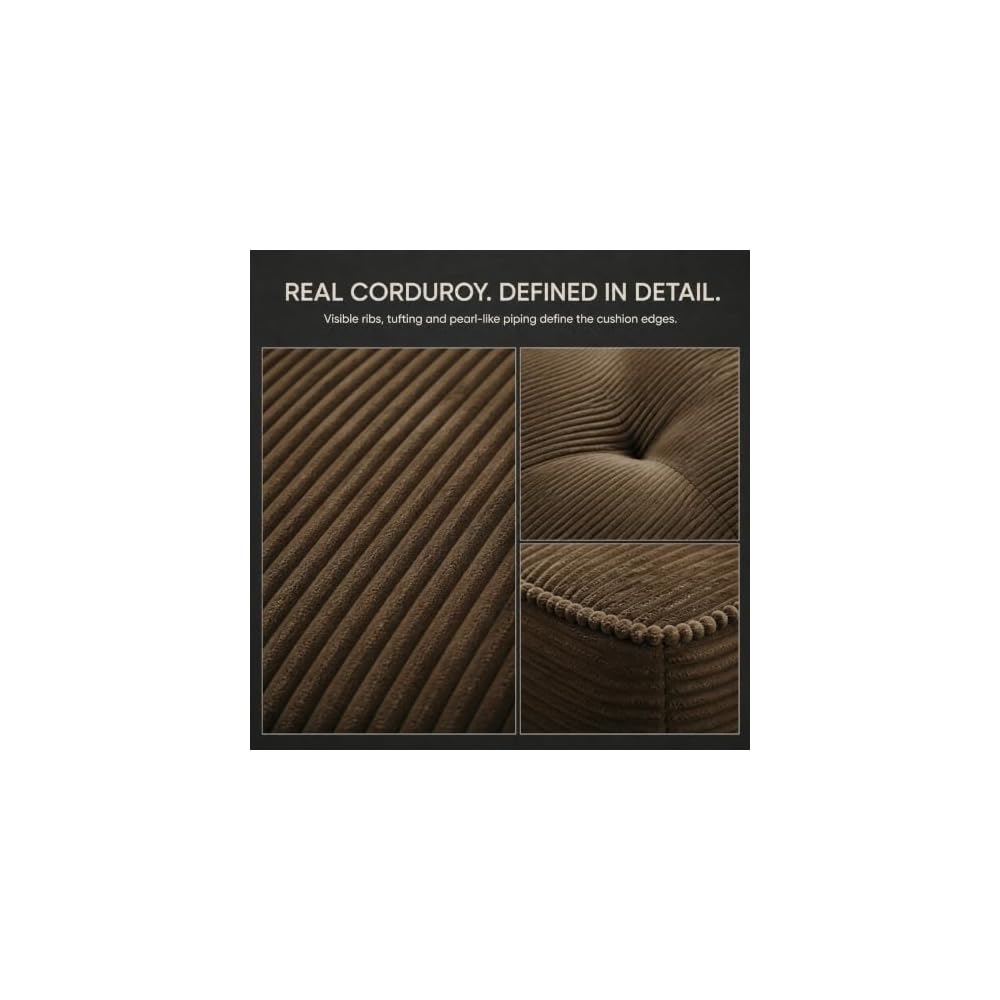 Brown Couch, Corduroy Couch, Boneless Modular Sectional Sofa Set, 6-Seat, Oversized Sectional Couches for Living Room, Modular Couch, Home Sofa Living Room with Deep Seat and Movable Ottoman