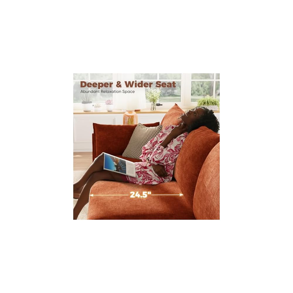 ABCASA Luxury Modular Sectional Sofa Terracotta Orange, L-Shaped 3-Seat Couch with Storage Ottoman Deep Seat Chenille & Reversible Chaise Lounge