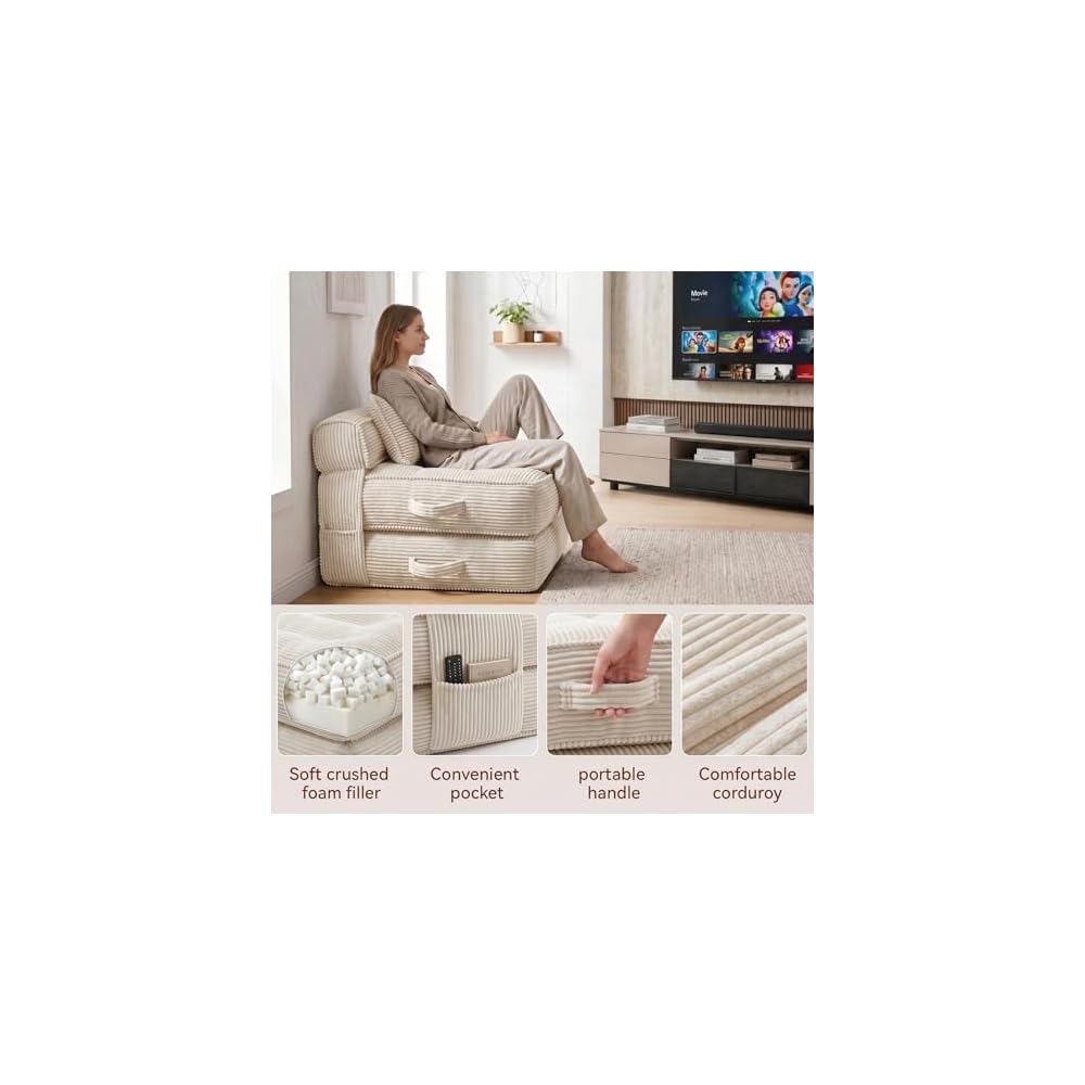 Folding Sofa Bed, Convertible Sleeper Chair with Pillow