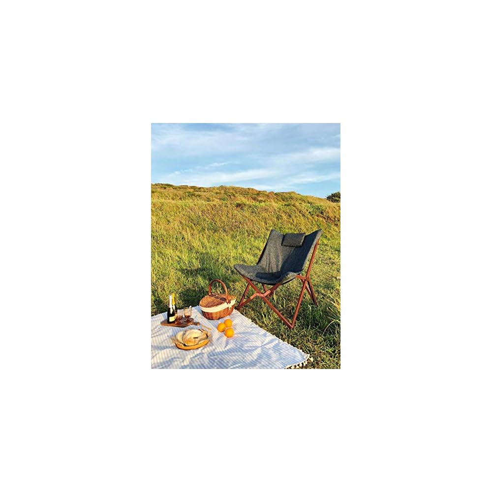 Folding Chair Garden Patio Comfy Outwell Camping Foldable Beach Deck Portable Recliner Sofa Armchair Lounge Salon Reclining Sun Lounger with Cushion Fold Up Wooden Easy Lazy Relaxer Dark Grey