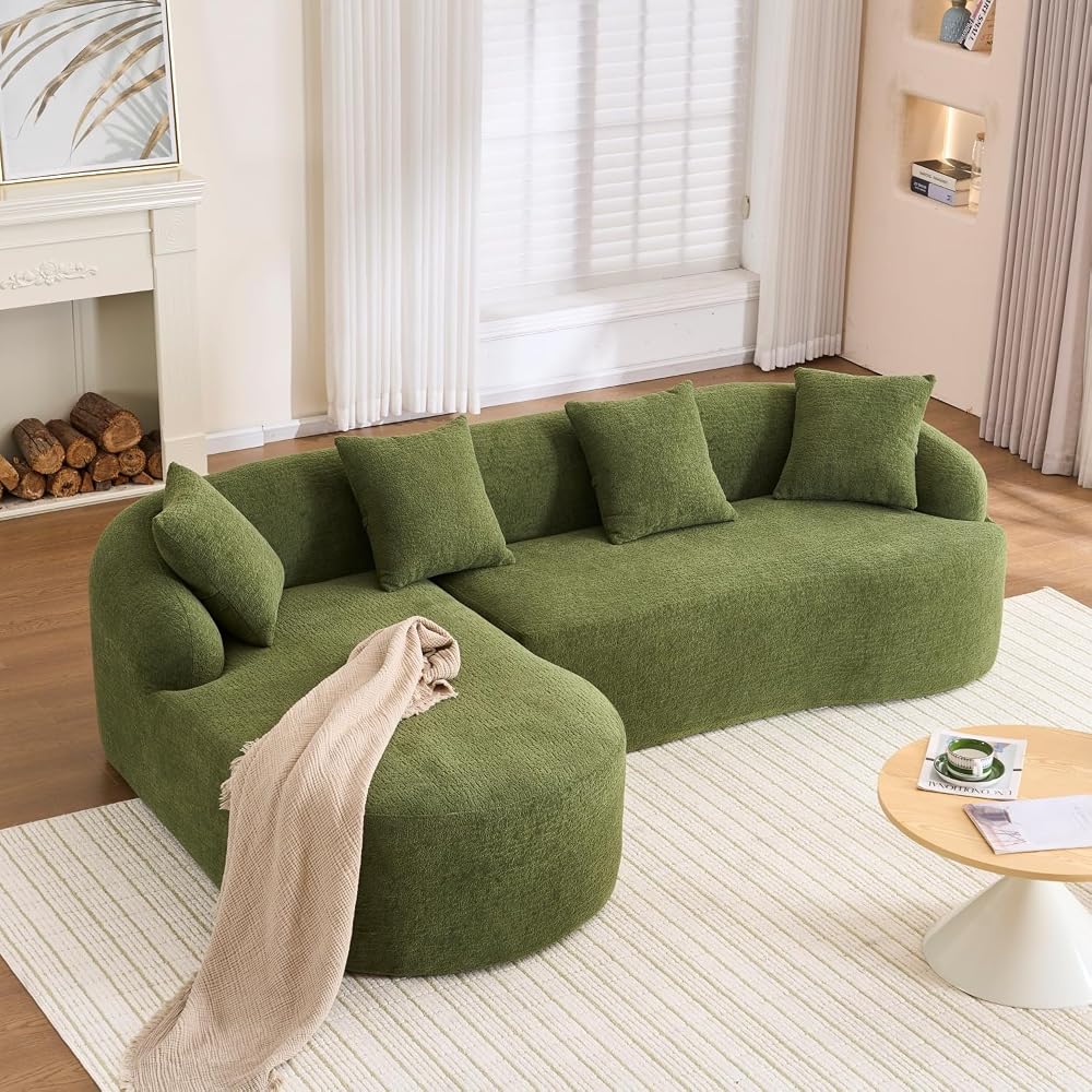 99" Curved Sectional Sofa with Chaise, Modern Luxury Chenille Cloud Couch for Living Room, Heavy Duty Oversized Deep Seat 3-Seater, 700lbs/Seat Weight Capacity, No Assembly, Antique Green