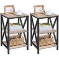Yaheetech 3-Tier End Tables Living Room Set of 2, 16" Square Gray X-Frame